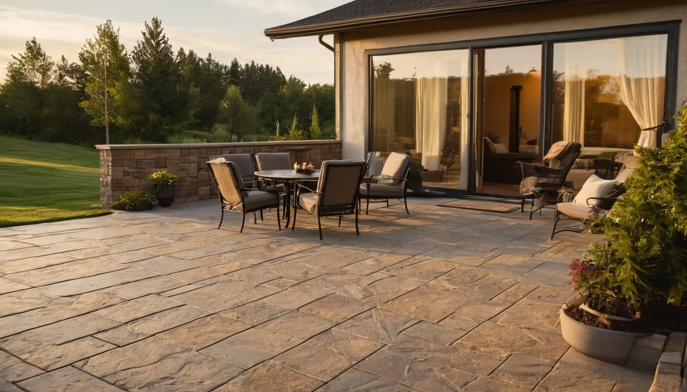 Stamped concrete patio behind a home in the De Soto area